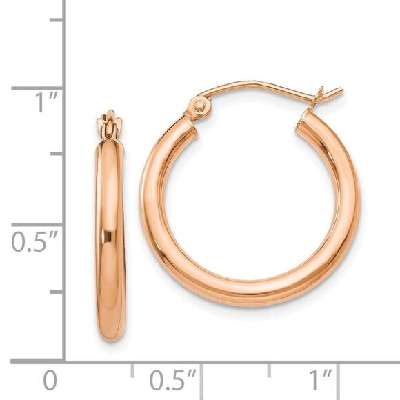Kazi Luxury 14k Rose Gold Polished 2.5mm Lightweight Tube Hoop Earrings